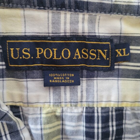 US Polo Assn. Men’s XL Plaid Short-Sleeve Shirt, 100% Cotton, Blue/White/Yellow - Picture 5 of 8